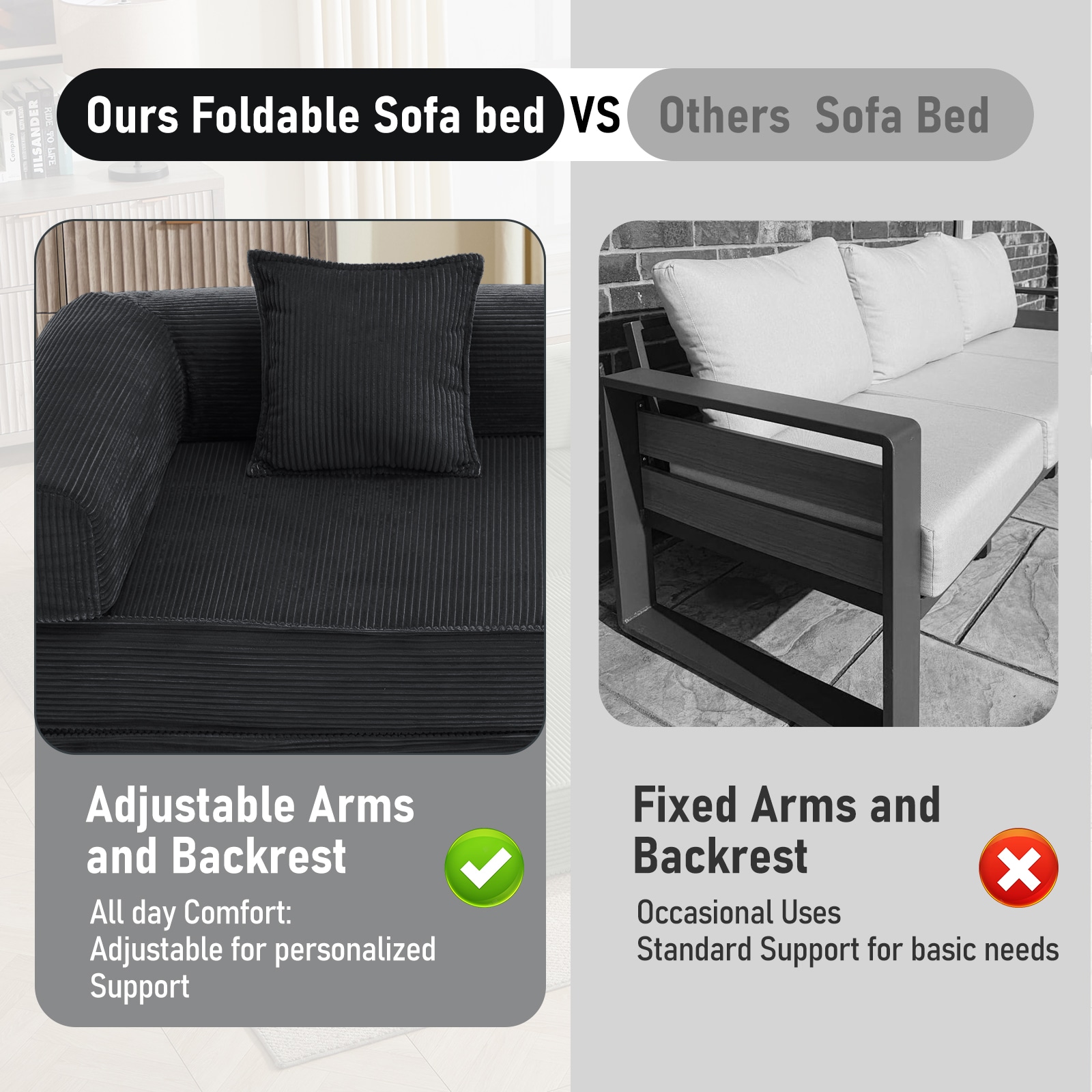 Convertible Sleeper Sofa Bed Modular Corduroy Couch With Pillows_voghion.com